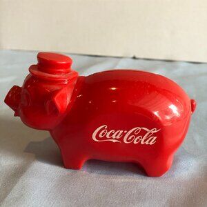 VINTAGE Red Coca Cola Plastic Pig Piggy Bank #F81